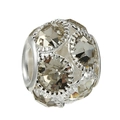 Silver bead charm for DIY bracelet with luxury sparkling pavé clear crystal stones - Polished Crystal Bezel Bead