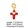 Detail showing red enamel cross pendant with zircon stone and 32mm x 14mm dimensions - Cross Pendant / Red