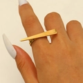Minimalist gold geometric pointed open ring with modern slender spike design on model hand - 18K Gold Spike Geometric (Z-536)