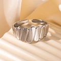 Minimalist silver open titanium steel ring with textured wave pattern and adjustable band - Steel Color 14-2