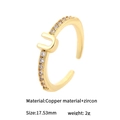 Adjustable 14K gold plated U-letter ring with sparkling zircon inlay for women - Letter U