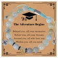 Detail of pink zebra stone graduation bracelet with compass charm on quote card - Amazonite Bracelet / Adventure Begins-Graduation