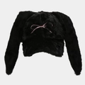 Plush black baseball cap with long rabbit ears and pink bow embroidery decoration. - Adjustable / Black