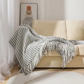 Hand-knitted grey and white striped chenille throw blanket with long tassels - 130*170CM (with tassels) 750g / Light Gray
