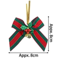 Nœud de Noël rayé avec clochette dorée et baies rouges décoration de 8cm - Vert-Rouge-Vert (8cm*8cm)