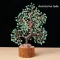 Handmade green aventurine money tree on wood base for wealth and prosperity - Aventurine Wood Base Money Tree