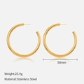 50mm large golden stainless steel hoop earrings for women in classic round design - 50MM Gold