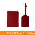 Red PU leather travel set with world map embossed passport cover and luggage tag - Set / Red