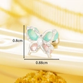 Silver butterfly screw back earrings with green and pink enamel and size dimensions - Silver Green Pink Butterfly Style (A315-2#)