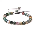 Adjustable woven bracelet featuring 6mm colorful mixed natural stone beads - India Agate