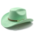 Classic mint green felt cowboy hat with brown leather band and gold metal buckle - M(56-59CM) / Fluorescent Green