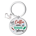 Detail of round stainless steel keychain with Coffee SCRUBS AND RUBBER gloves text - Coffee SCRUBS AND RUBBER gloves Style (J款)