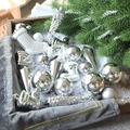 Silver and white Christmas tree ornaments set with metallic and frosted holiday textures - Silver White Mixed Ornament (Q-A02-44)