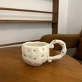 Irregular handmade white ceramic coffee mug with colorful floral patterns and a sculpted handle - Tulip Small Floral Single Mug / Single Cup