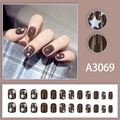 Faux ongles courts carrés marron moka avec motifs d'étoiles blanches, lot de 24 pièces - Style de Colle Motif Étoile Marron Chocolat(A3069)