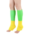 Detailed knit texture of fluorescent green and yellow ribbed leg warmers for women - Yellow and Green