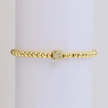 Elastic gold bead bracelet with cube letter S charm inlaid with white zircon crystals - Letter S