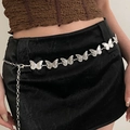 Detailed view of silver butterfly metal chain belt worn over a black skirt - Butterfly Style (1#) / Silver