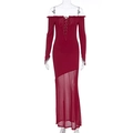 Robe bordeaux sexy à épaules dénudées avec laçage et ourlet en mesh transparent - S / Bordeaux