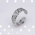 Adjustable silver stainless steel open ring featuring a retro chain link design - b6 Open Chain / Silver