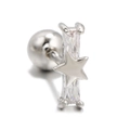 Silver star screw back stud earring featuring a rectangular clear zircon stone accent - Silver Starburst