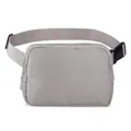 Detail of light gray nylon fanny pack with adjustable strap and metal zipper closure - Dark Gray