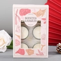 Romantic gift set with six white scented tealight candles in a floral pink box - White (Jasmine)