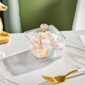Square glass candy jar with gold diamond handle and elegant ribbed lid design - Clear White