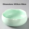 Light green celadon ceramic lotus bowl with petal edge, 16cm wide x 6cm high planter - DY Four-Petal Flower Hydroponic Pot-010