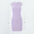 Detail of light purple ribbed knit dress fabric showing vertical texture and stitching - S / Purple