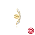 Clou d'oreille en argent S925 doré serti de plusieurs pierres précieuses claires - Style 9 - Ligne Courbée Dorée (Unique)