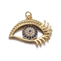 Golden Evil Eye pendant necklace with blue and clear zircon stones in a detailed view - CX141-2 Classic Blue Eye Zircon
