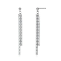 925 sterling silver long tassel drop earrings with sparkling clear cubic zirconia - Silver Double Row Rhinestone Long Tassel (SE398-14K)