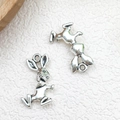 Silver bunny pendant charm for DIY jewelry making earrings and keychains accessory - Running Rabbit 13x20mm