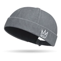 Dark grey docker cap with white crown embroidery and adjustable back strap - Adjustable / Gray