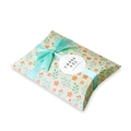 Light green floral pillow gift box with light blue satin ribbon and thank you seal sticker - Green with Yellow Flower