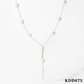 Elegant gold-plated stainless steel Y-shaped necklace featuring refined white pearls - Gold (KDD675)