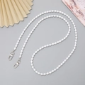Crossbody pearl phone strap with white textured beads and silver metal lobster clasps - White Threaded Teardrop Beads