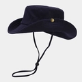Navy blue washed cotton sun hat with wide brim, brass buckle and adjustable windproof cord - One Size / Navy Blue