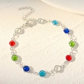 Silver crystal and pearl Y-necklace featuring multicolored round gemstones and lobster clasp - Multicolor Round Bracelet (X773)