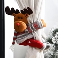 Brown reindeer Christmas curtain tieback with red striped sweater on white curtain - Christmas Reindeer Style
