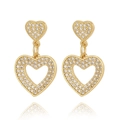 Elegant gold-plated heart-shaped drop earrings with pavé white cubic zirconia details - Nested Double Heart Style (CXE1026)