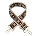 Detail of 5cm wide jacquard bag strap with geometric diamond patterns and gold metal hooks - L10-Khaki Black Coffee