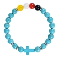 Blue turquoise beaded bracelet with cross pendant and multi-color bead accents - Style C-Blue Turquoise Texture (Confirmation Card)