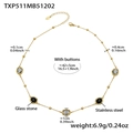 18k gold plated stainless steel necklace featuring black and grey glass stones - 40+5cm / Black Glass Stone Gold Necklace