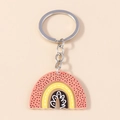 Rainbow acrylic keychain with geometric spots and wave patterns on a silver ring - Orange Polka Dot Rainbow