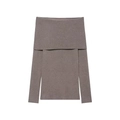 Elegant tan brown off-the-shoulder knitted sweater with long sleeves and ribbed texture - S / Camel