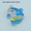 Blue resin dolphin charm with gradient effect and metal ring, size approx 24mm x 19mm - No.8 Blue White Gradient Small Shark
