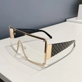 Modern oversized square sunglasses with transparent lenses and diamond pattern temples - Black Frame Clear Lens