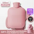 500ml Cherry Blossom Pink hot water bottle with digital display and soft plush cover - Sakura Pink Bag + Rabbit Fur Cover + Digital Display / 500ml (Small)